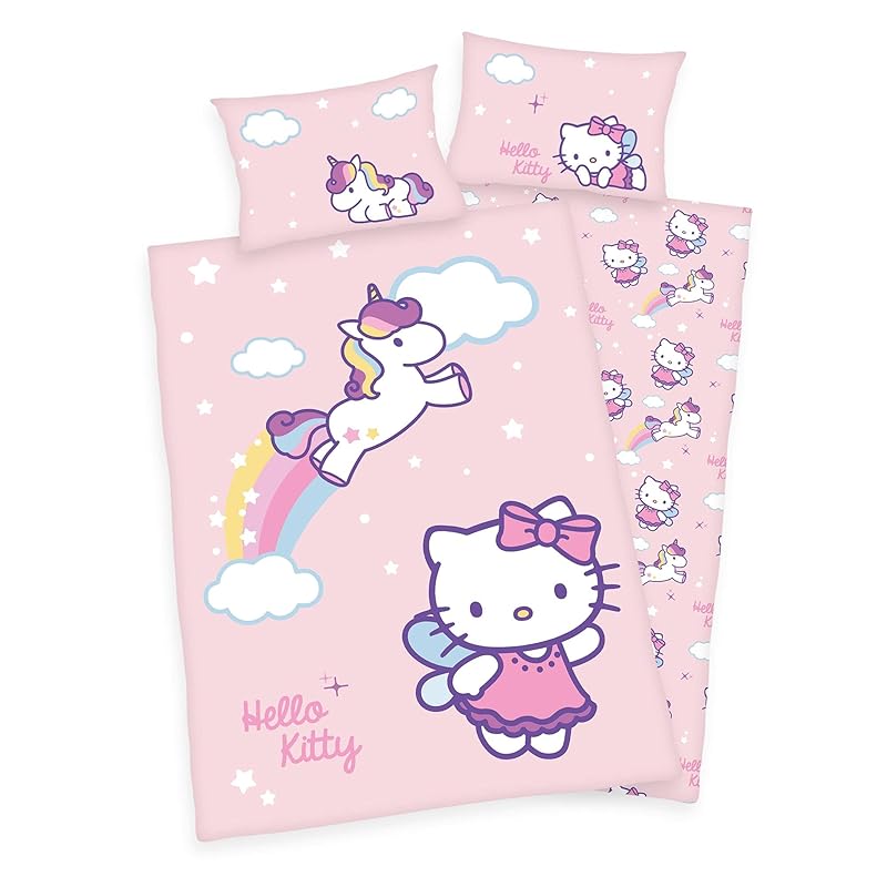 Klaus Herding GmbH Hello Kitty Baby Bettwäsche mit Einhorn 40 x 60 und 100 x 135 cm