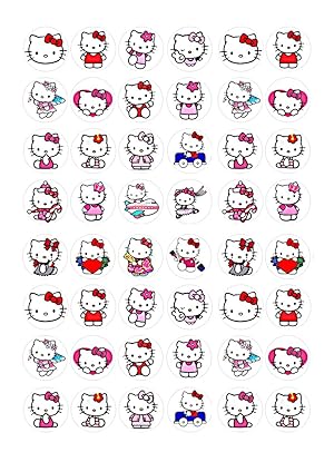 48 x Essbare Hello Kitty Kuchen Topper (Tortenaufleger, Bedruckte Oblaten, Oblatenaufleger)