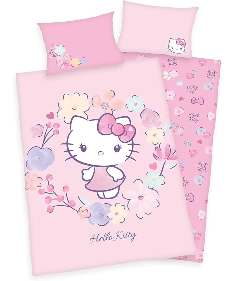 Hello Kitty Flanell Bettwäsche 40x60cm +100x135cm, 100% Bio-Baumwolle, Biber