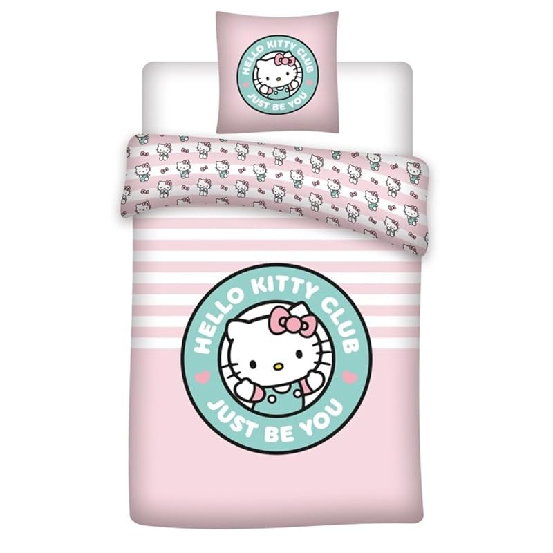 Bettwäsche Hello Kitty, Rosa, Just Be You, Bettbezug 140 x 200 cm + Kissenbezug 65 x 65 cm, Polycotton