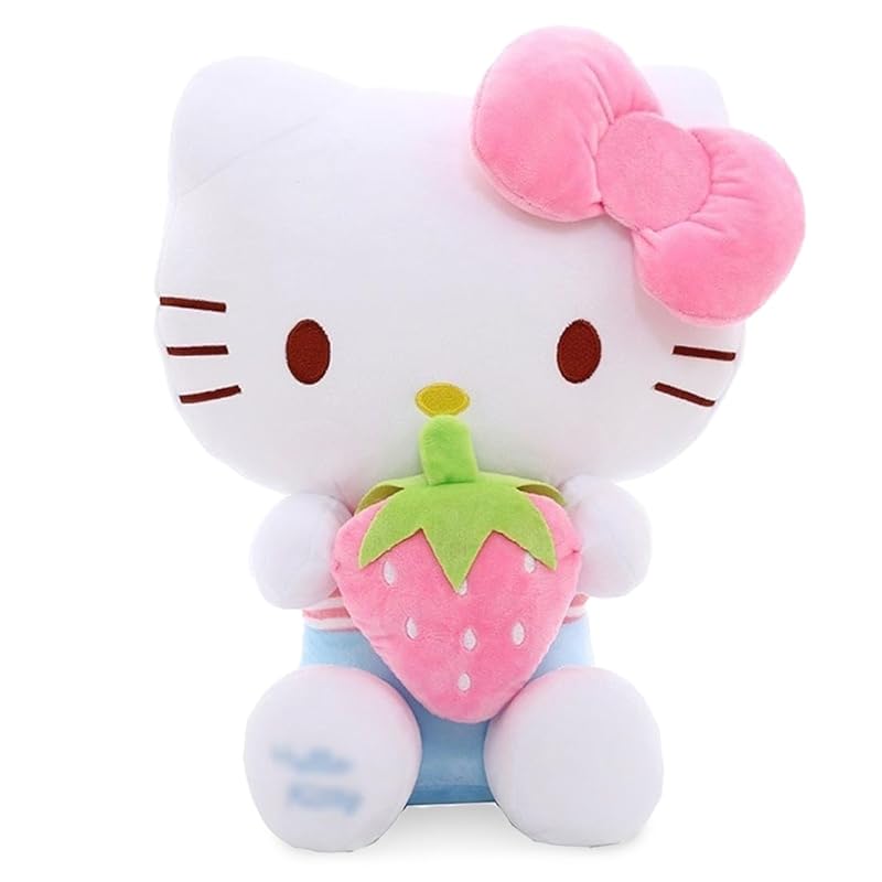 Plüschtier Katze, Kuscheltier Katze Erdbeeren 30 cm, Kitty Stofftier Plüsch, Plush Weiß Puppe Geschenk für Kinder