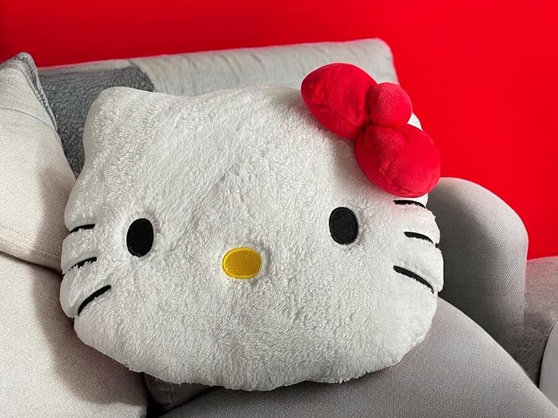 Hello Kitty - Flauschiges Kissen mit Kitty Motiv mit roter Schleife, 40x35cm