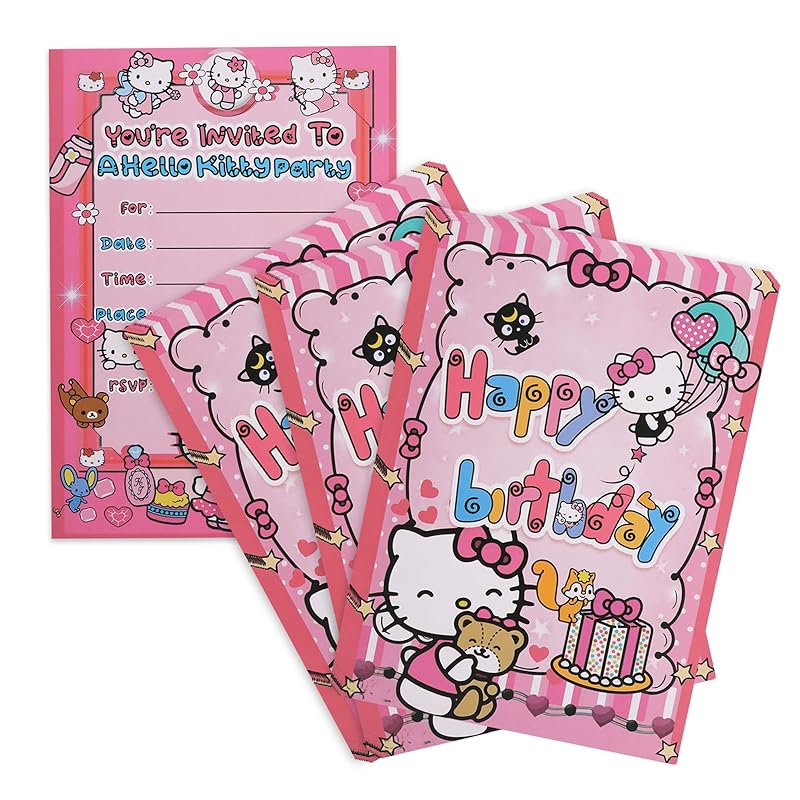 Hello Kitty - 30 Kinder Einladungskarten für Kindergeburtstage